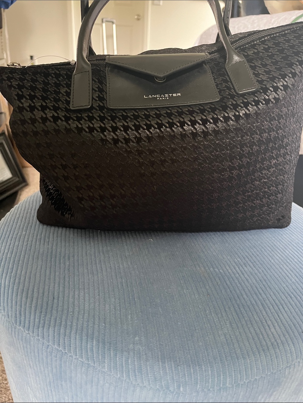 LANCASTER PARIS Black Houndstooth Tote Bag